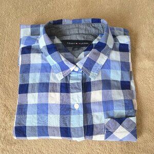 Tommy Hilfiger Women’s Blue Plaid Button Down Shirt Long Sleeve Casual Cotton S